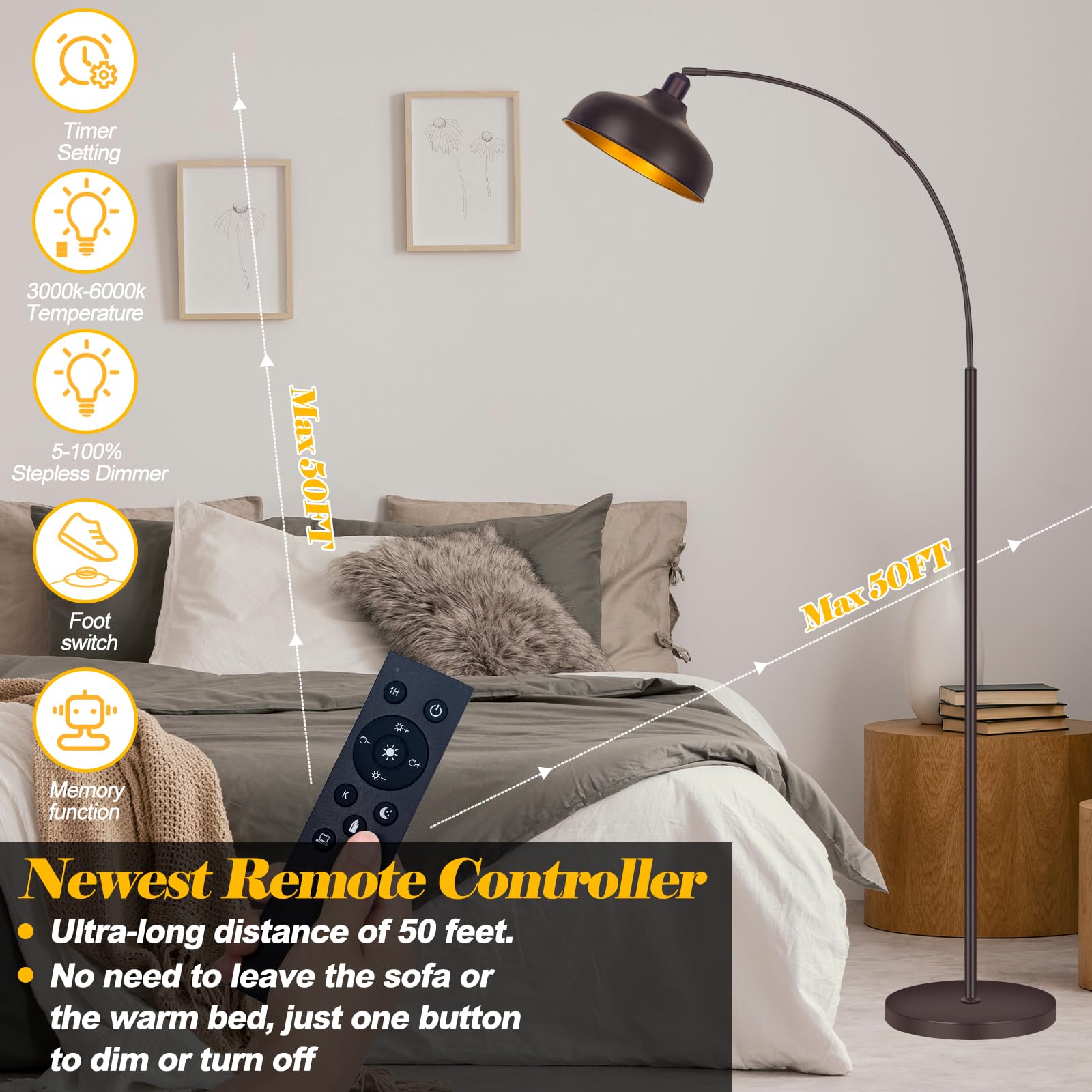 Brilvibera Arc Floor Lamp bronze base provides stability for family spaces.