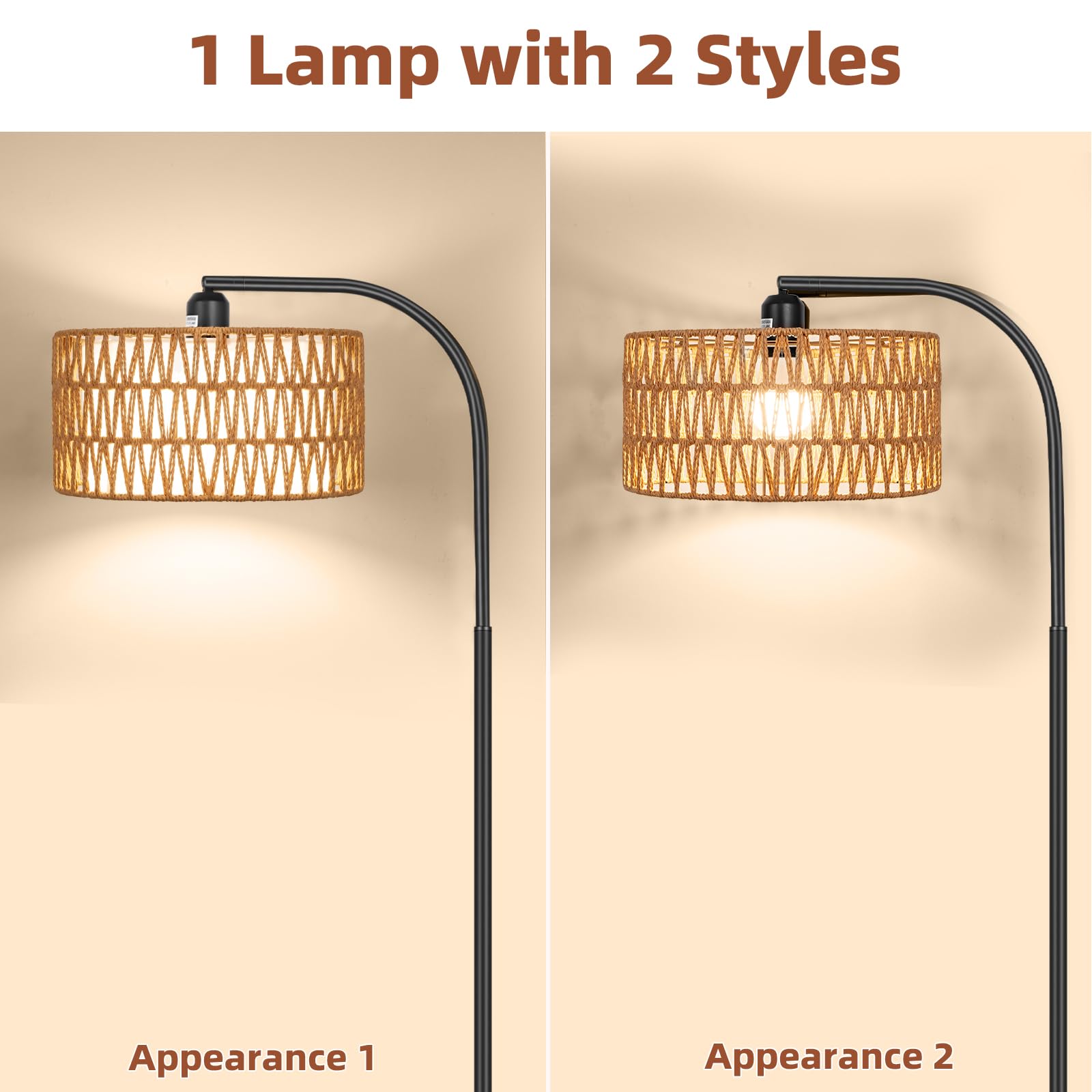 Brilvibera boho arc floor lamp with swiveling head for angled illumination