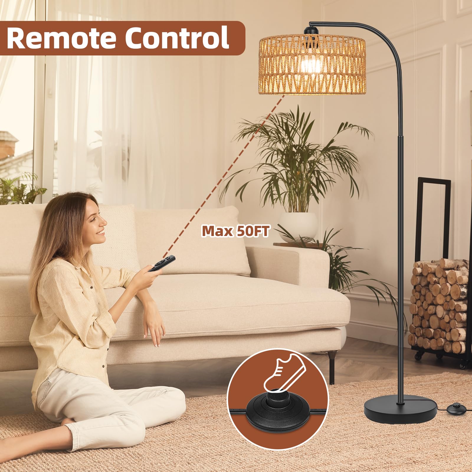 Brilvibera floor lamp features remote control and durable foot switch