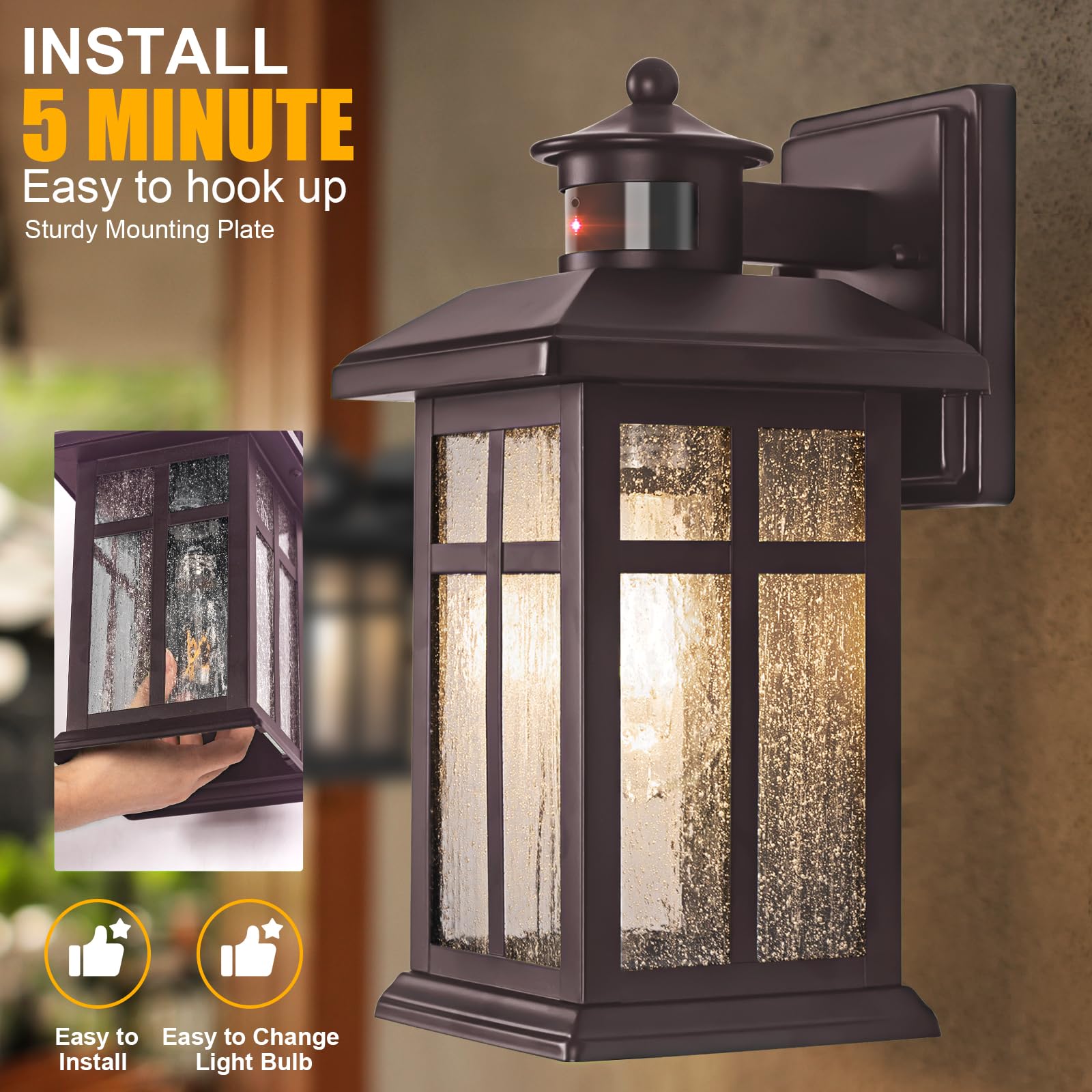 Brilvibera bronze exterior wall lantern, side view, clear illumination for entryways.