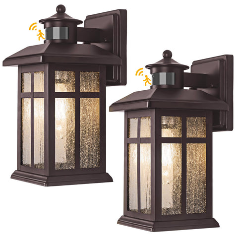Brilvibera motion sensor bronze porch light, front view, showcasing durability for outdoor use.
