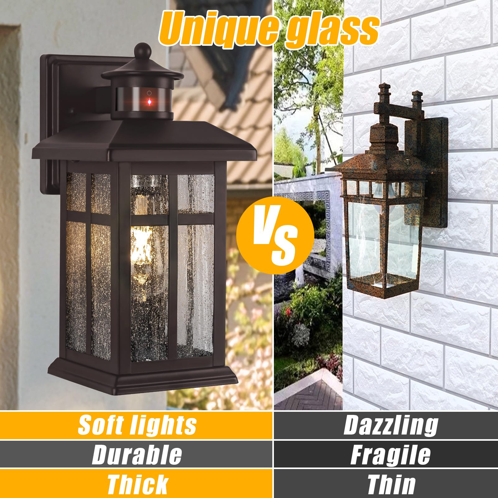 Brilvibera motion sensor light for garage, frontal view, reliable outdoor coverage.