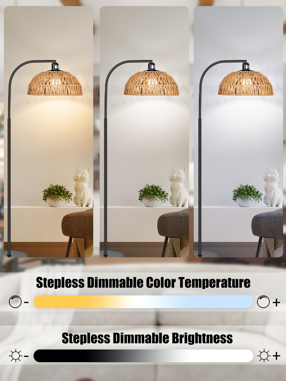 Brilvibera rattan floor lamp dimmable light for cozy evenings
