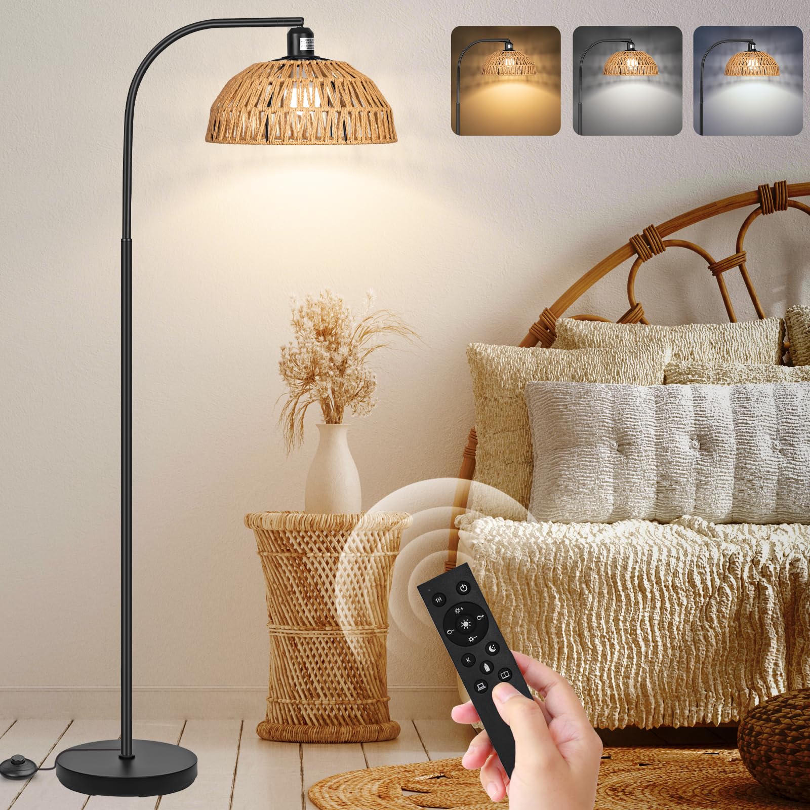 Brilvibera rattan floor lamp with remote control for easy mood lighting
