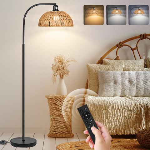 Brilvibera rattan floor lamp with remote control for easy mood lighting