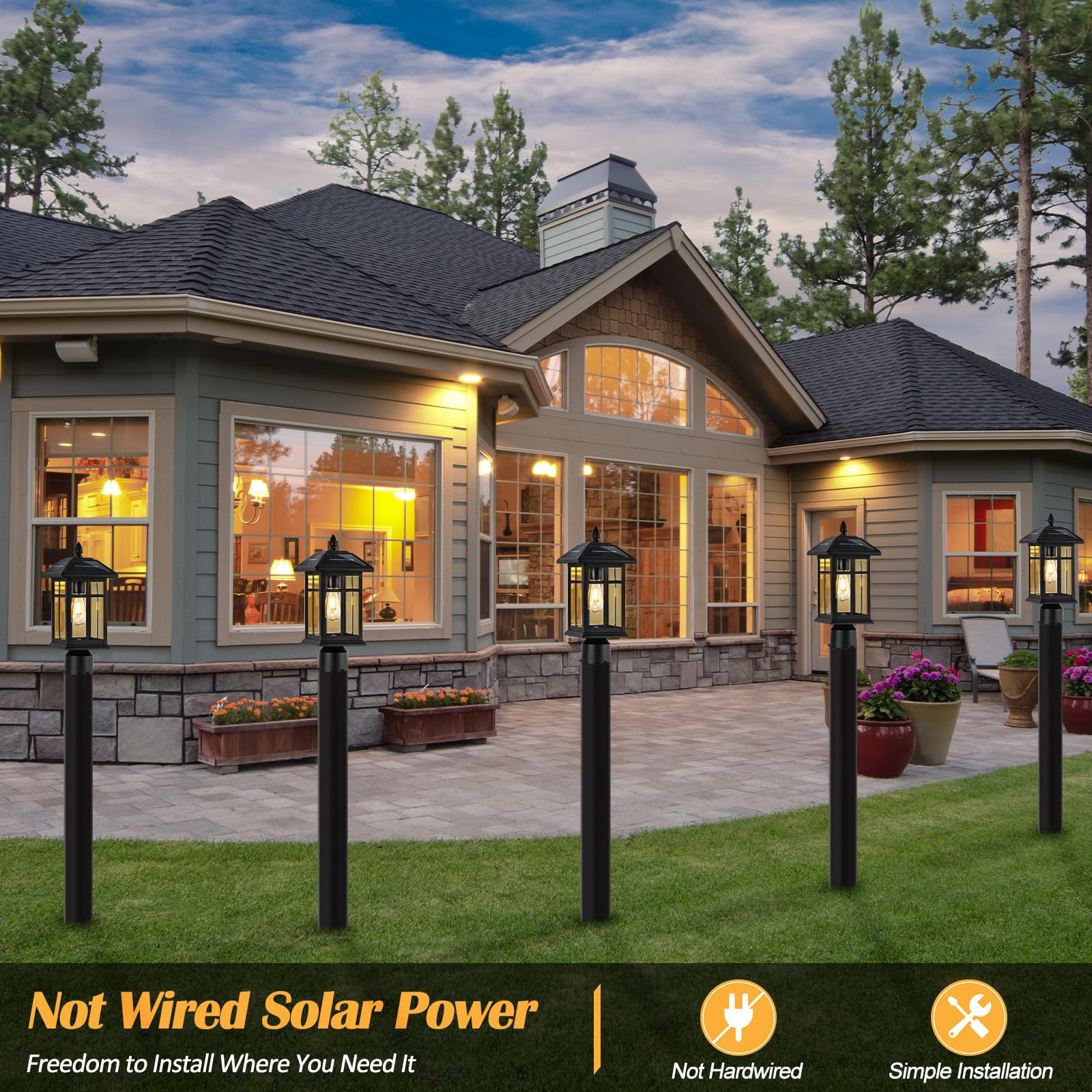 Brilvibera post light set enhances yard and garden lighting