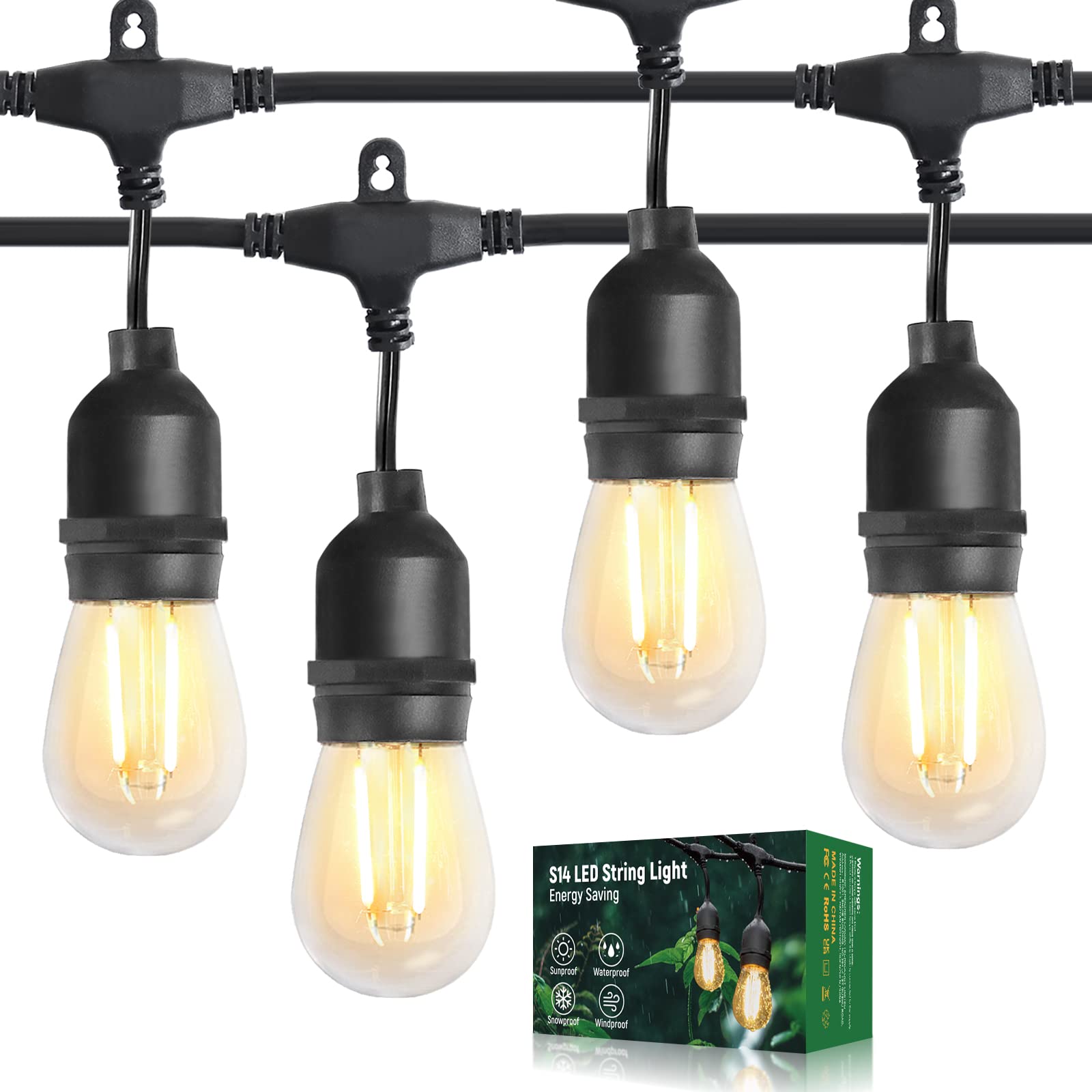 BRIMAX 12ft outdoor string lights with 5 LED bulbs for cozy outdoor evenings.