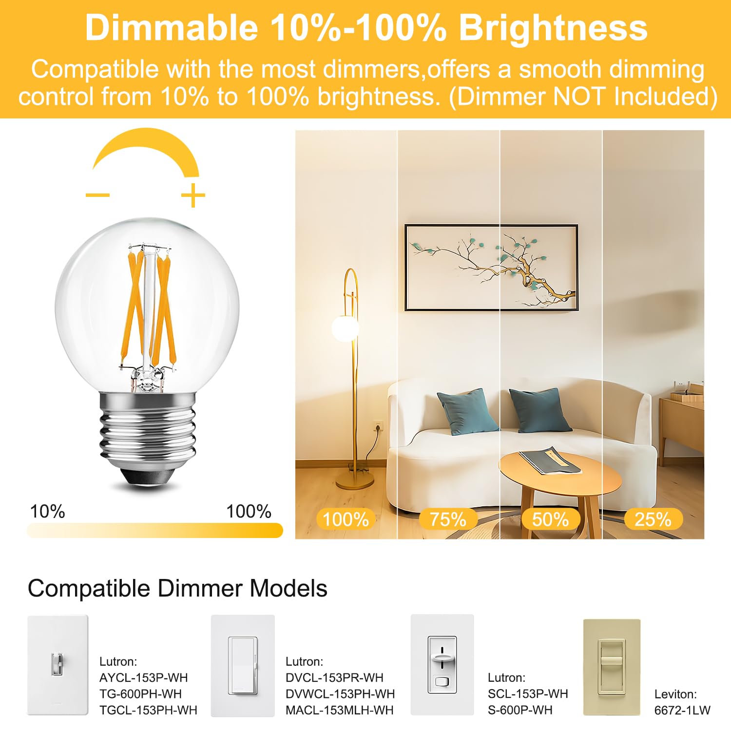 BRIMAX dimmable bulbs tested with dimmer for flexible mood lighting.