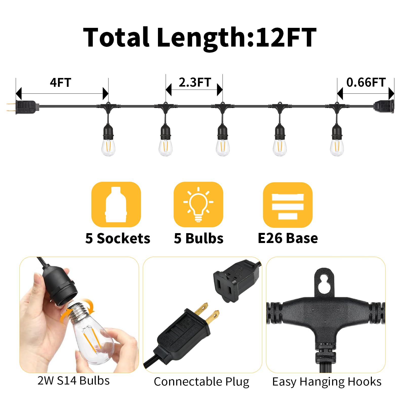 BRIMAX 12ft string is easy to install and connect, ideal for quick setups.