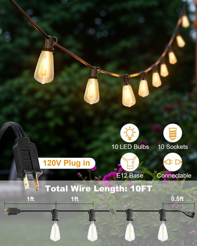 BRIMAX ST38 LED bulbs offer warm Edison-style glow for cozy outdoor dining.