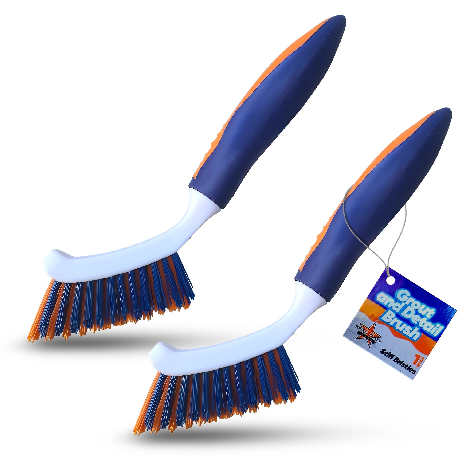 BRING IT ON! CLEANER grout brush with angled stiff bristles for deep crevice cleaning.