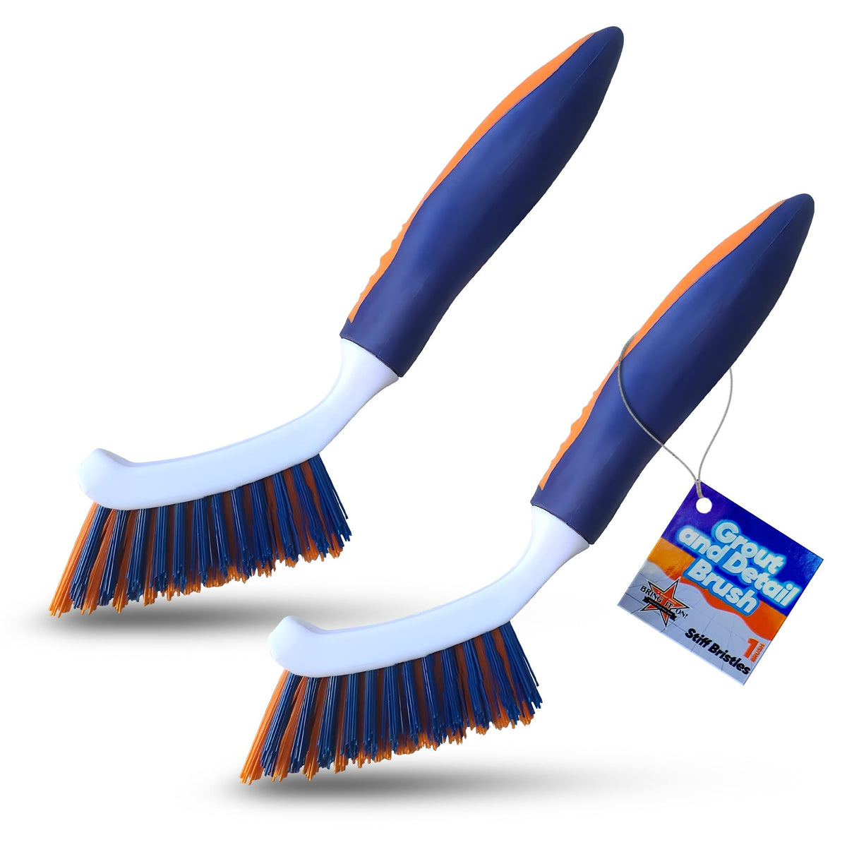 BRING IT ON! CLEANER grout brush with angled stiff bristles for deep crevice cleaning.