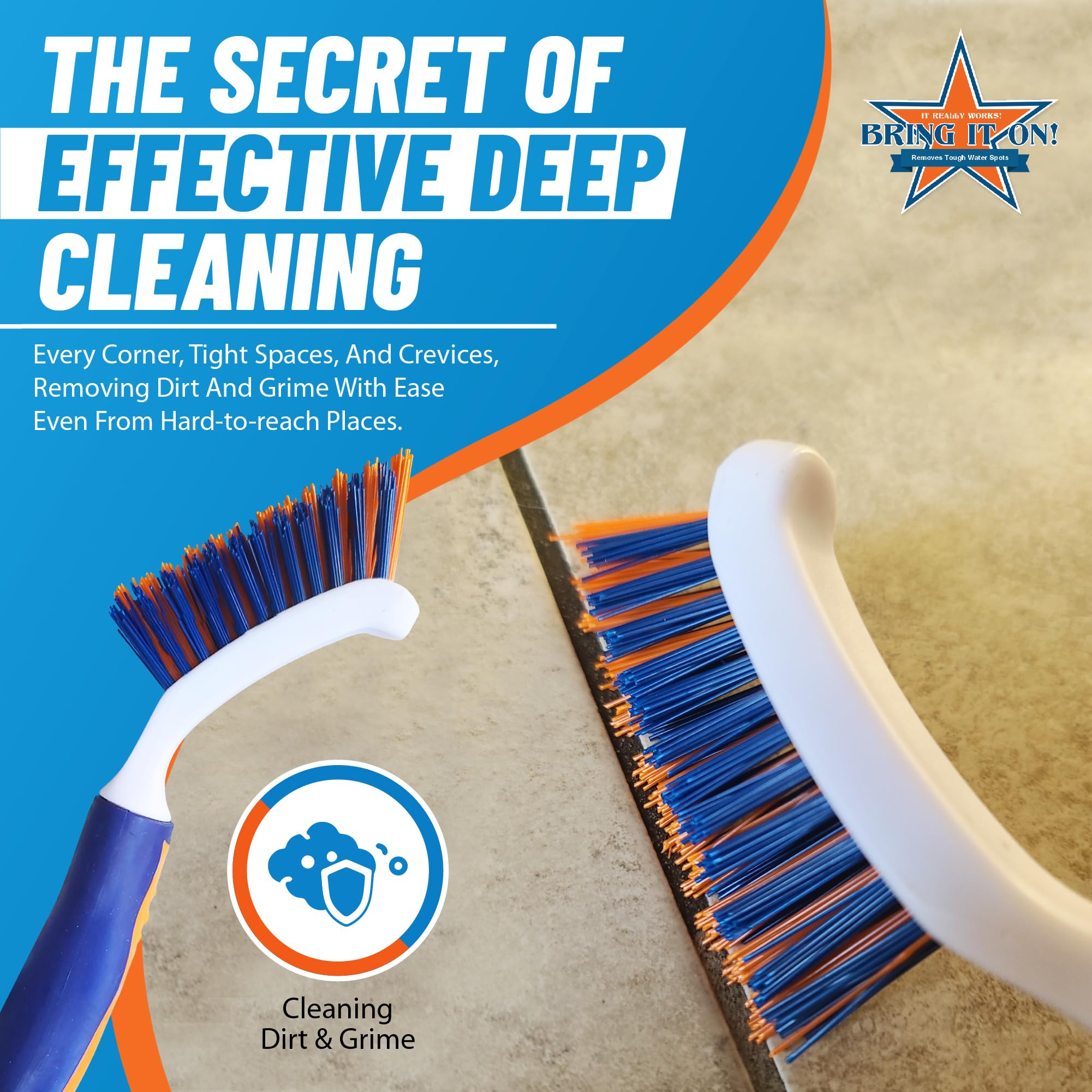 BRING IT ON! CLEANER heavy-duty grout brush for everyday and seasonal deep cleaning.