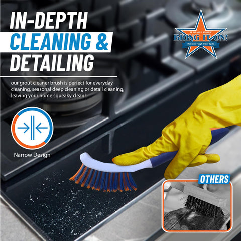 BRING IT ON! CLEANER grout brush ergonomic handle provides non-slip grip when wet.