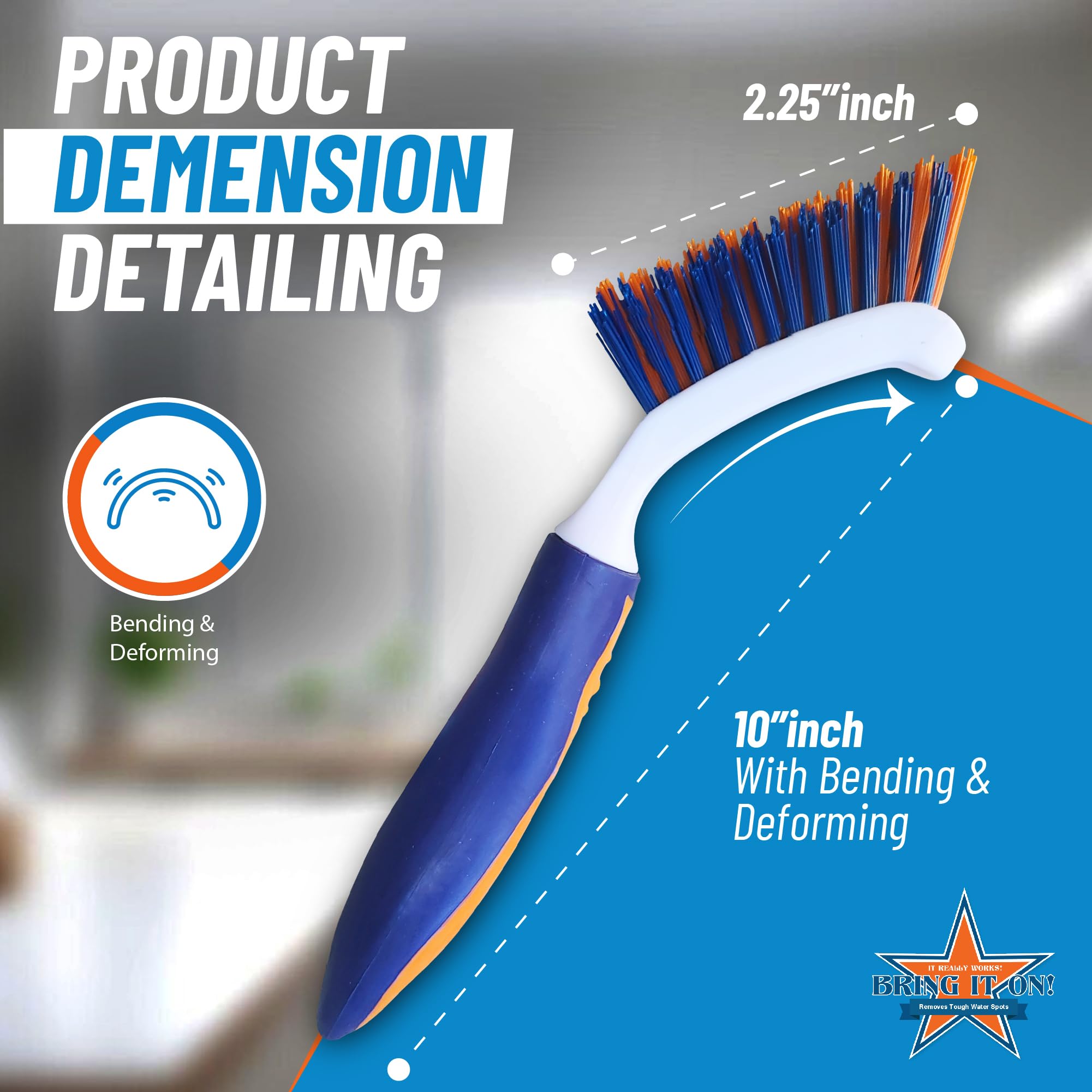 BRING IT ON! CLEANER grout brush cleans shower tracks and fixtures with precision.