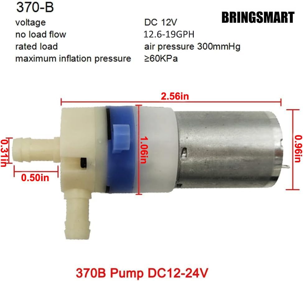 BRINGSMART 12V pump specification label on body