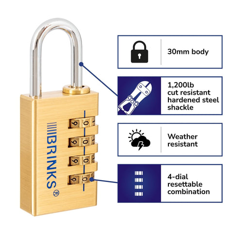 BRINKS 4-dial resettable padlock dial setting close-up