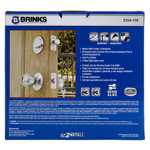 Keyed-alike keys included with BRINKS Bell Style set for convenience