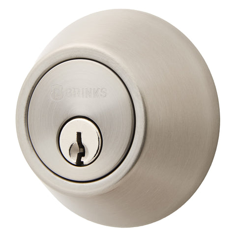 BRINKS Bell Style single cylinder deadbolt in satin nickel enhances door security