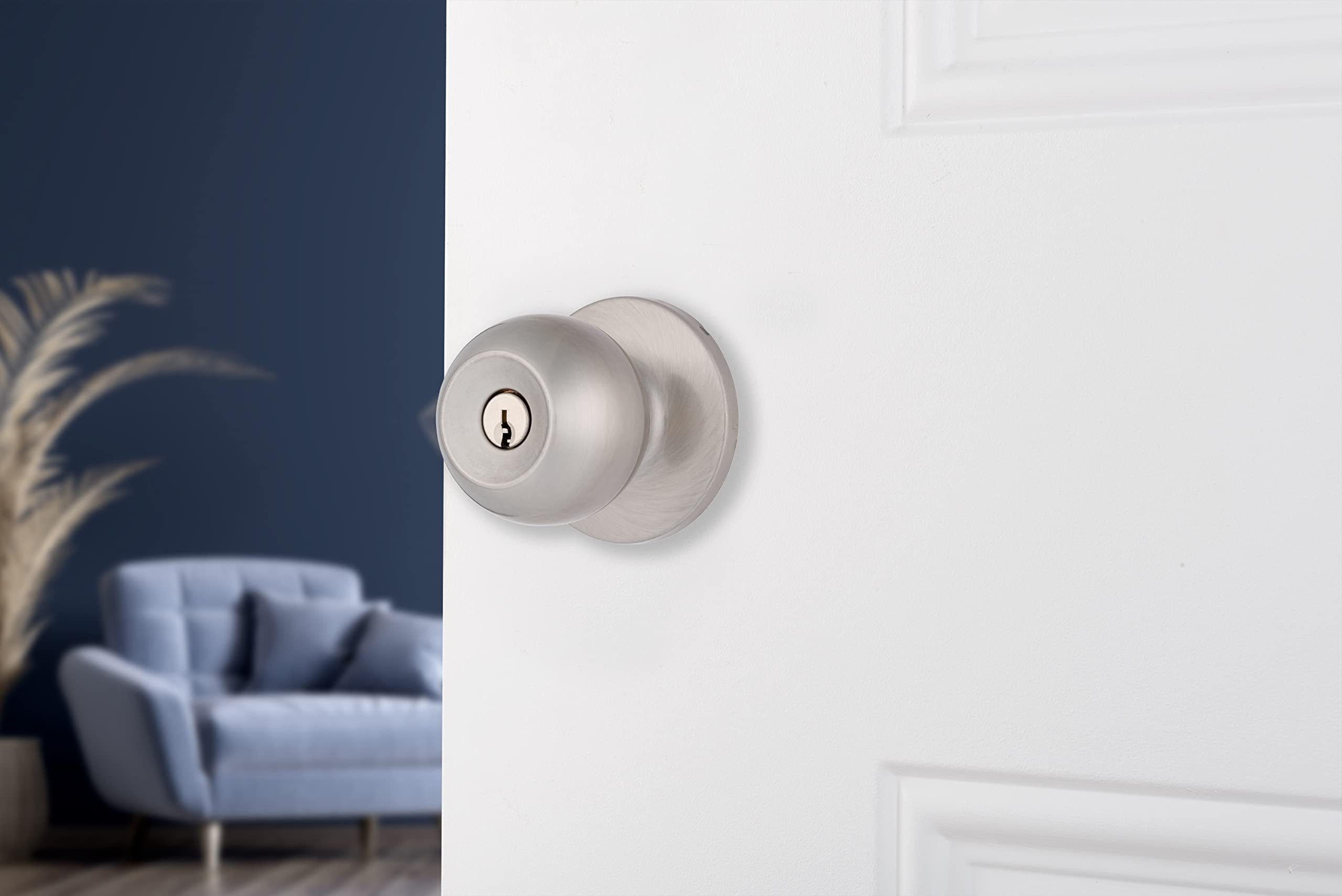 BRINKS keyed entry knob mounted on a front door exterior for reliable access control