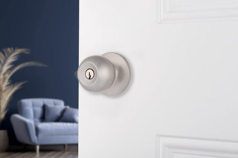 BRINKS keyed entry knob mounted on a front door exterior for reliable access control