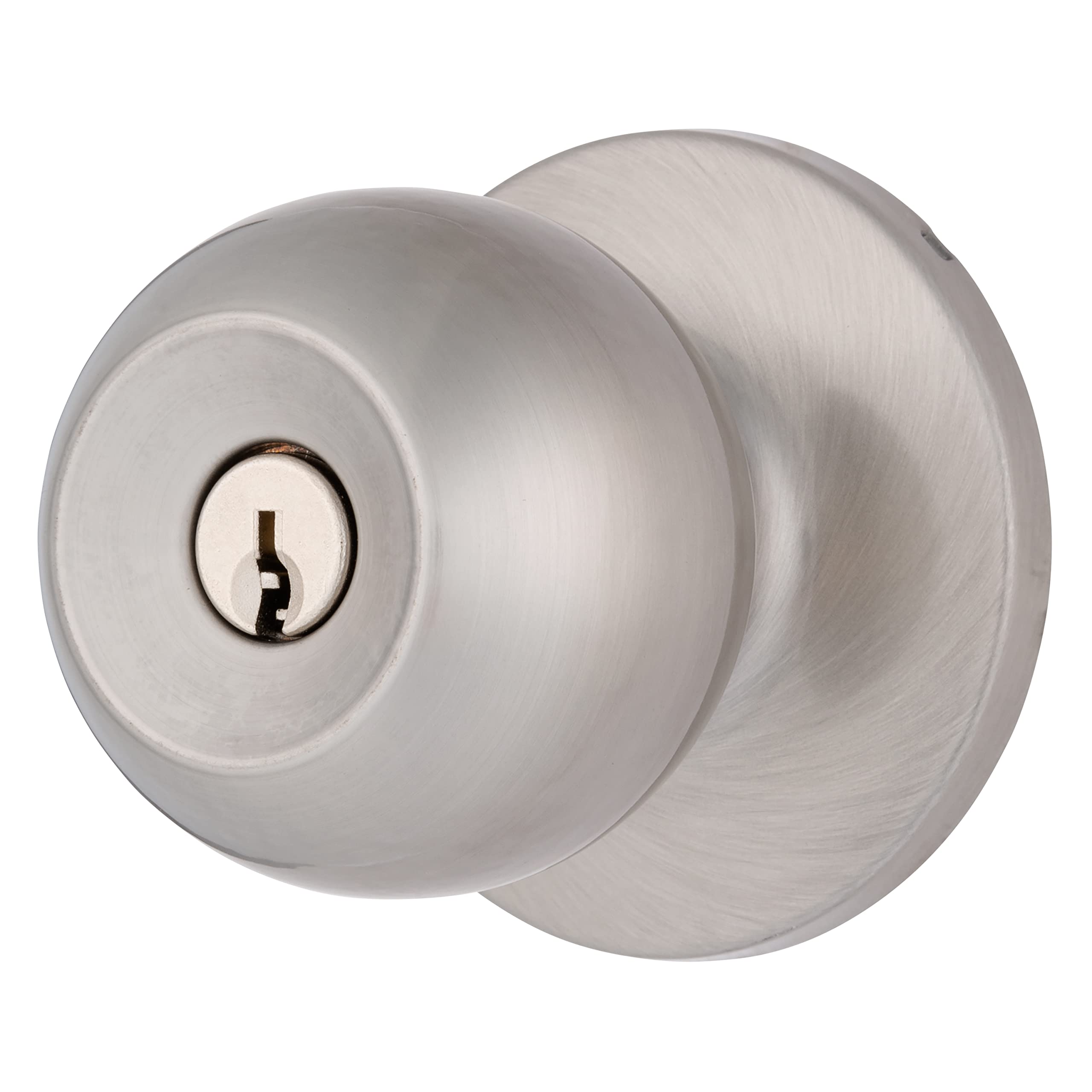 BRINKS transitional keyed entry knob in satin-nickel finish for exterior security and style