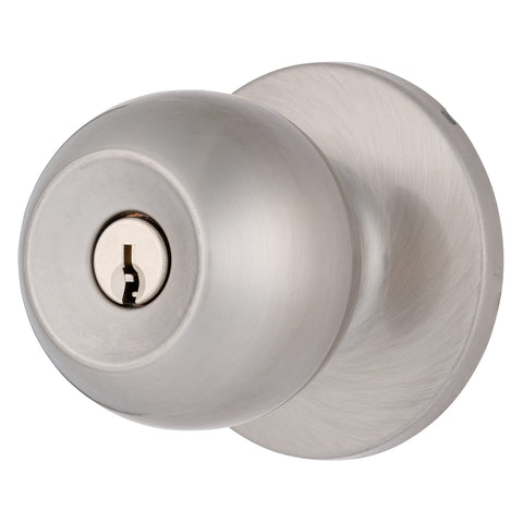BRINKS transitional keyed entry knob in satin-nickel finish for exterior security and style