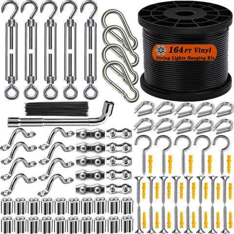 BRISBONN 164ft hanging kit box contents showing components for quick setup