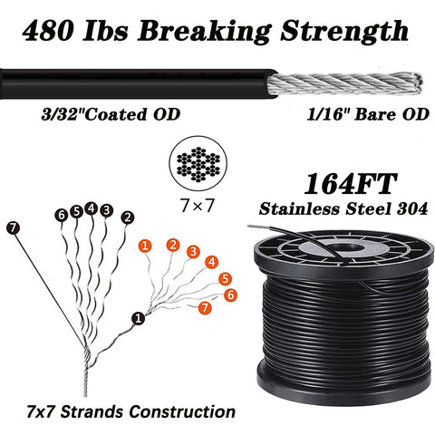 BRISBONN outdoor string light wire rope close-up with vinyl coating for rust resistance