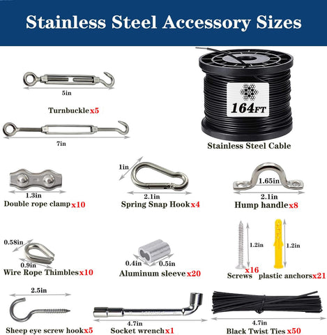 BRISBONN turnbuckles and hooks ensure secure adjustment across trees, fences, and structures.