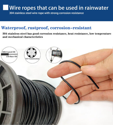 BRISBONN vinyl-coated stainless steel wire rope provides rust resistance for year-round outdoor use.