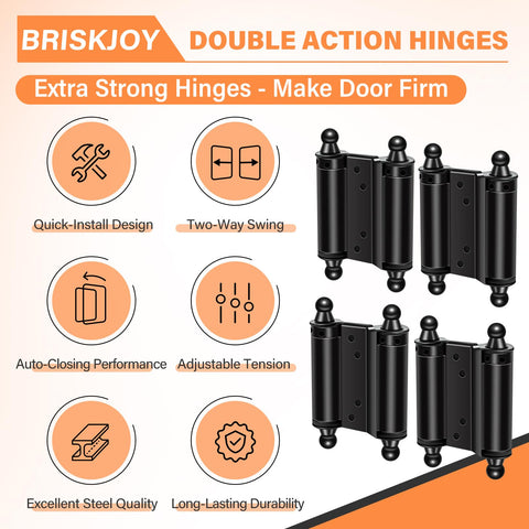 BriskJoy hinges installed with screws and pins included for cafe doors