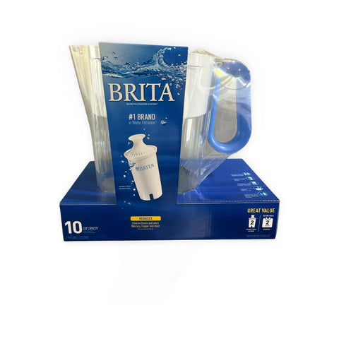 Brita large water filter pitcher with blue body offers convenient, filtered water at home.
