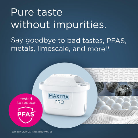 BRITA MAXTRA PRO reduces chlorine for cleaner water.