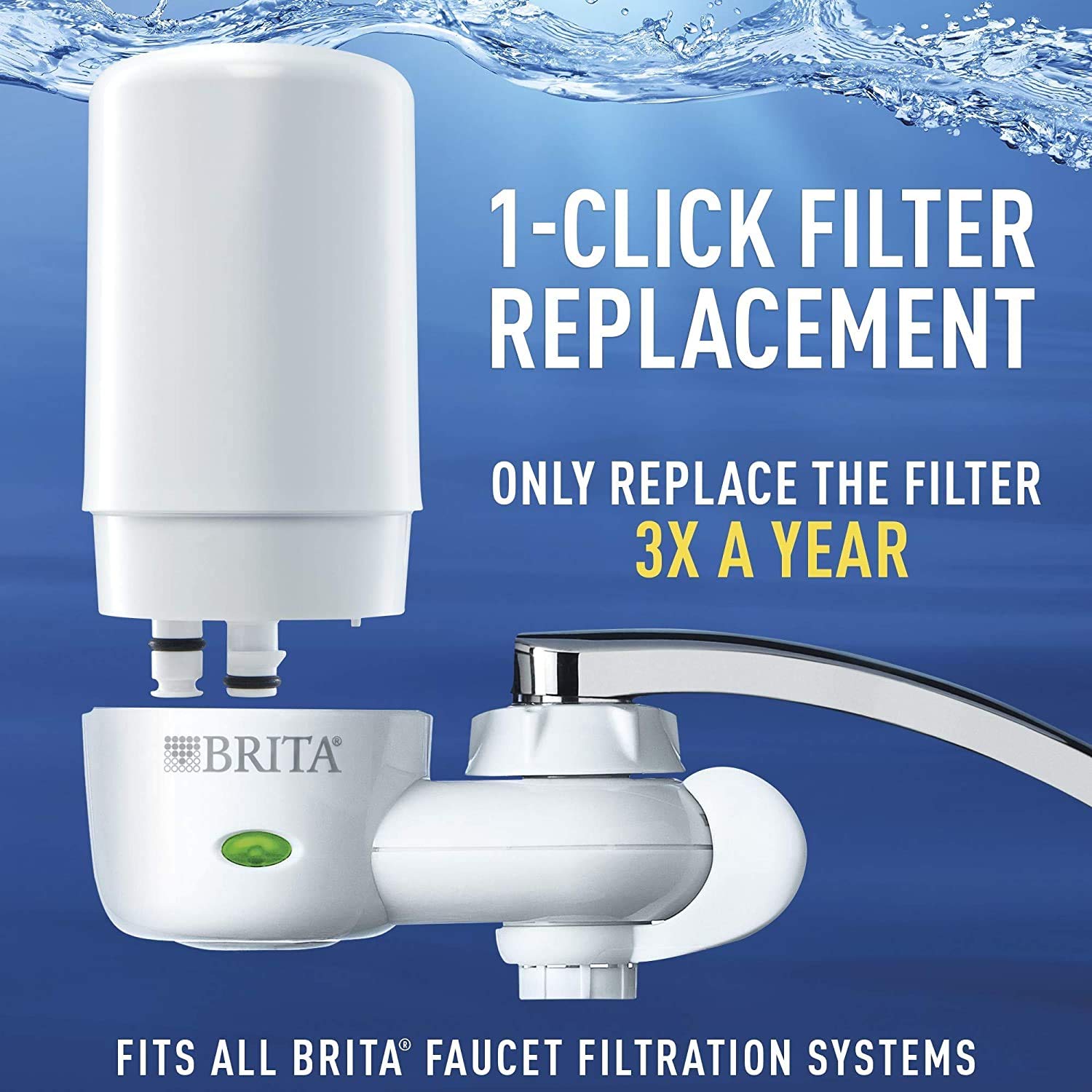 Brita On Tap white finish connected to faucet for tastier tap water