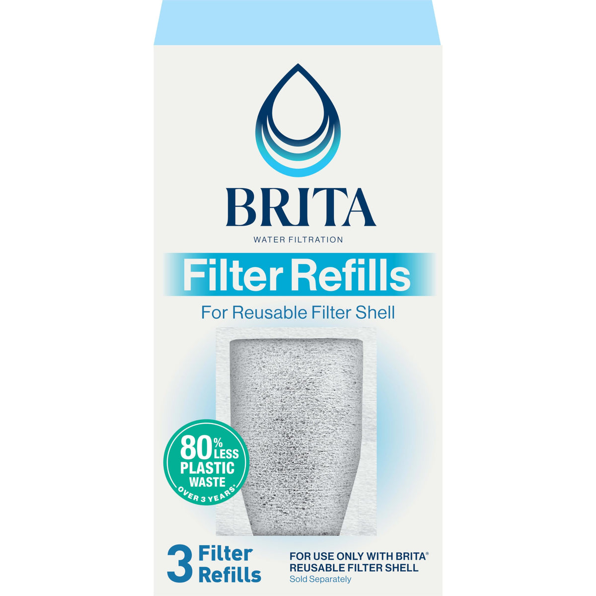 Brita refillable pack with three filters reduces plastic waste while delivering cleaner-tasting tap water.