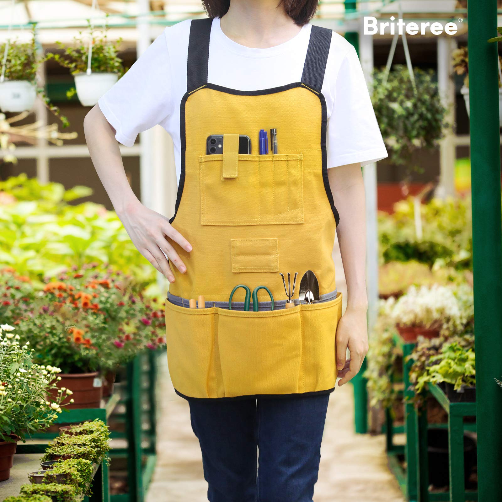BRITEREE work apron in yellow, gift-ready for DIY enthusiasts and craftsmen