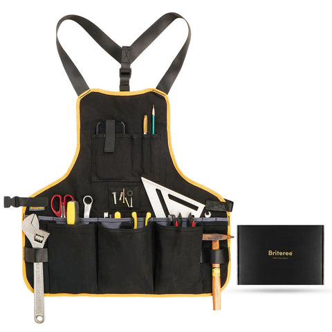 BRITEREE work tool apron with 21 pockets keeps tools organized during tasks