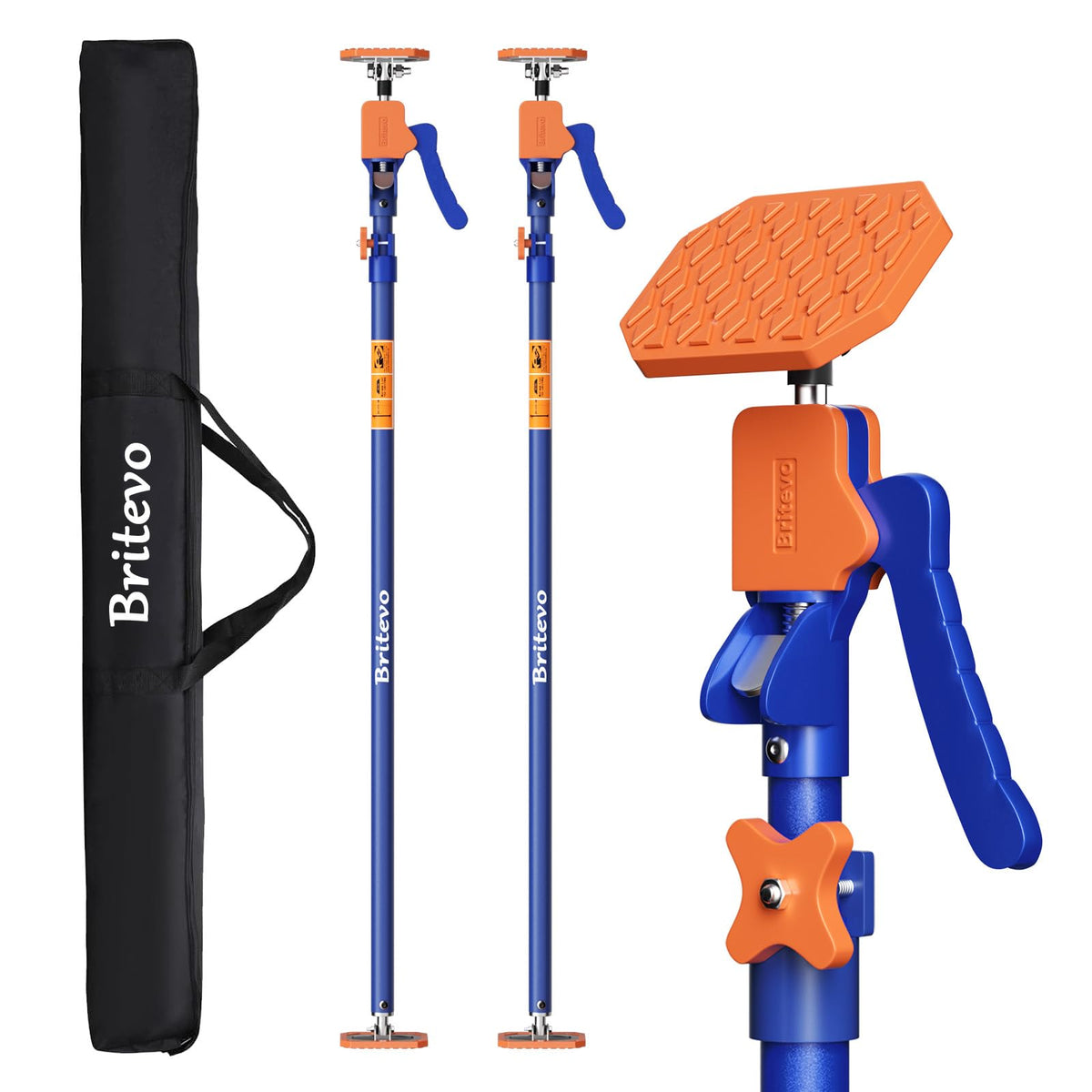 Britevo adjustable telescopic support pole extended from floor to ceiling for drywall tasks