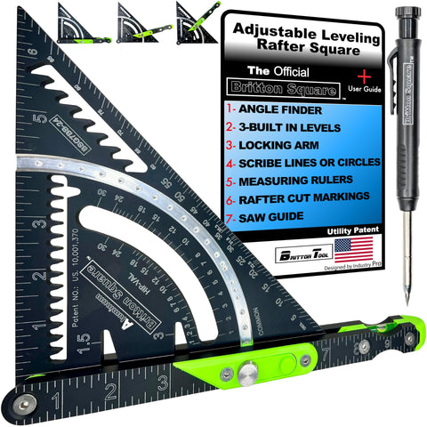 Britton Square 7'' aluminum rafter square front view with dual levels for quick framing checks