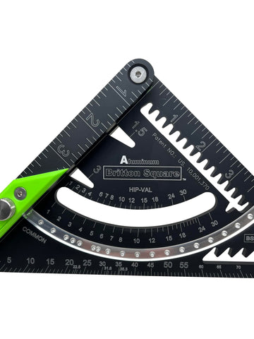 Britton Square 7'' rafter square pivot-arm demonstrates adjustable angle measurements