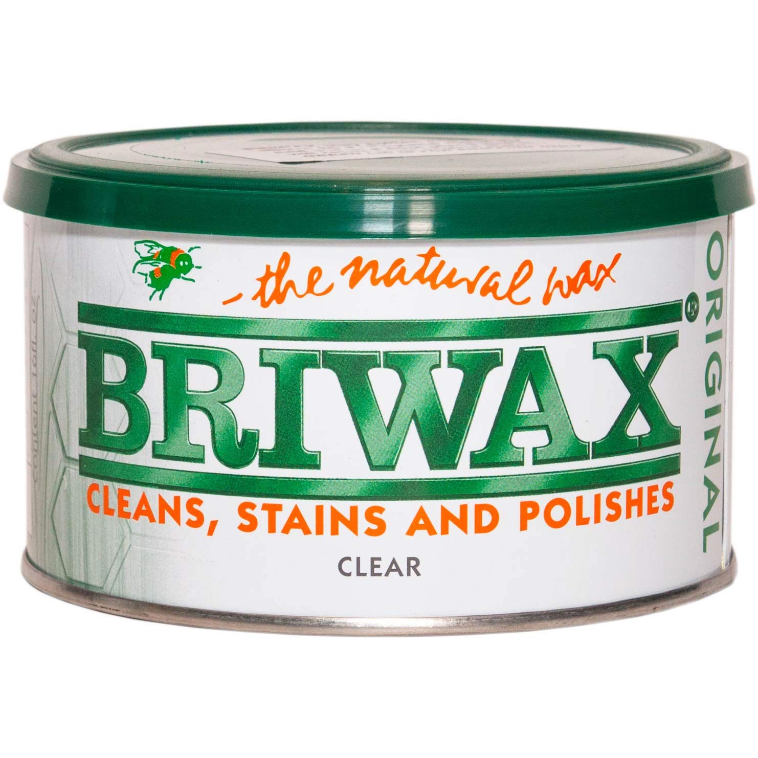 Briwax Clear finish in 1 lb can for a lustrous patina on wood surfaces.