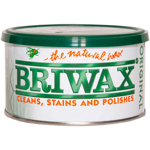 Briwax Dark Brown bottle pour showing smooth application and ready-to-use finish