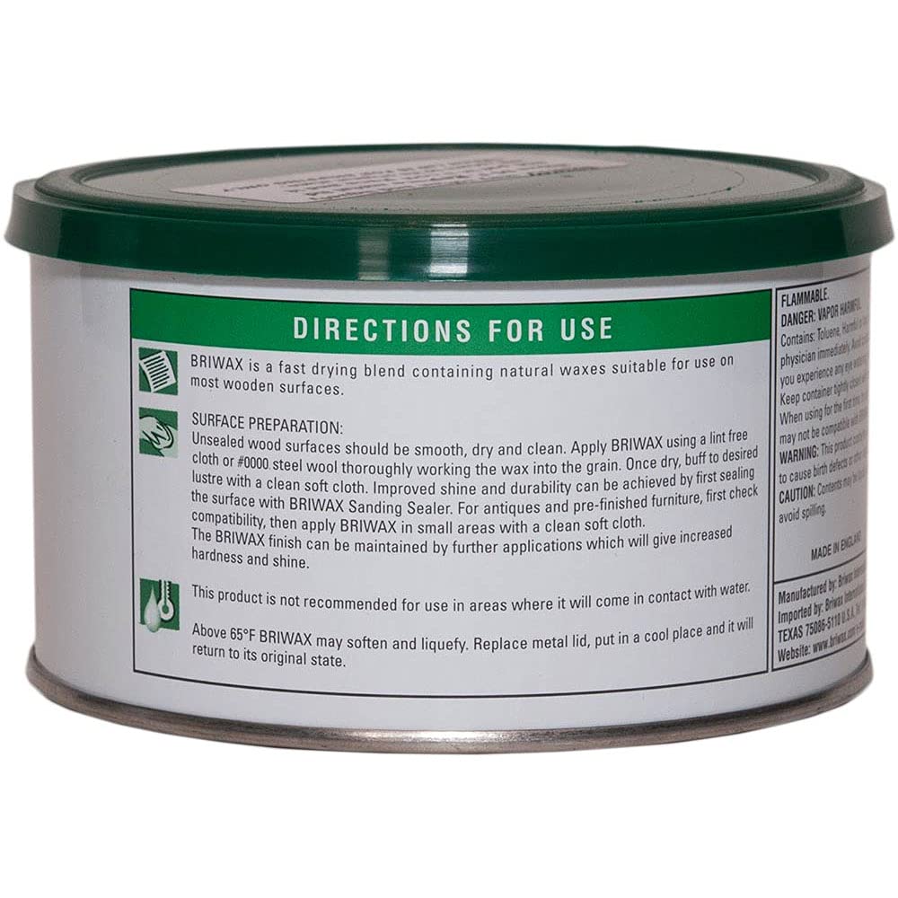Briwax Dark Brown finished wood surface highlighting warm patina and protective sheen