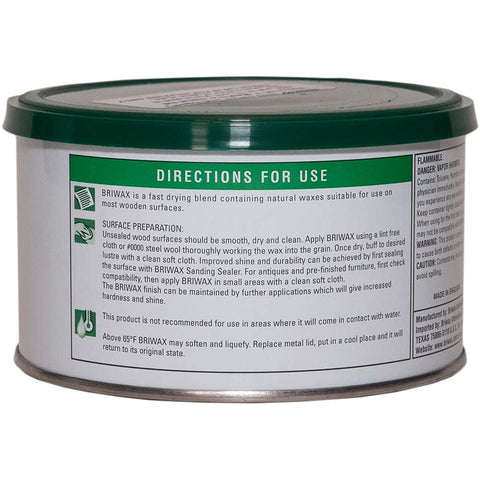 Briwax Dark Brown finished wood surface highlighting warm patina and protective sheen