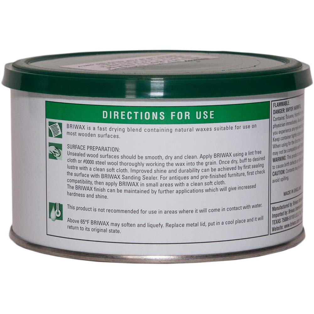 Briwax furniture wax applied to wood to protect surfaces and age gracefully.