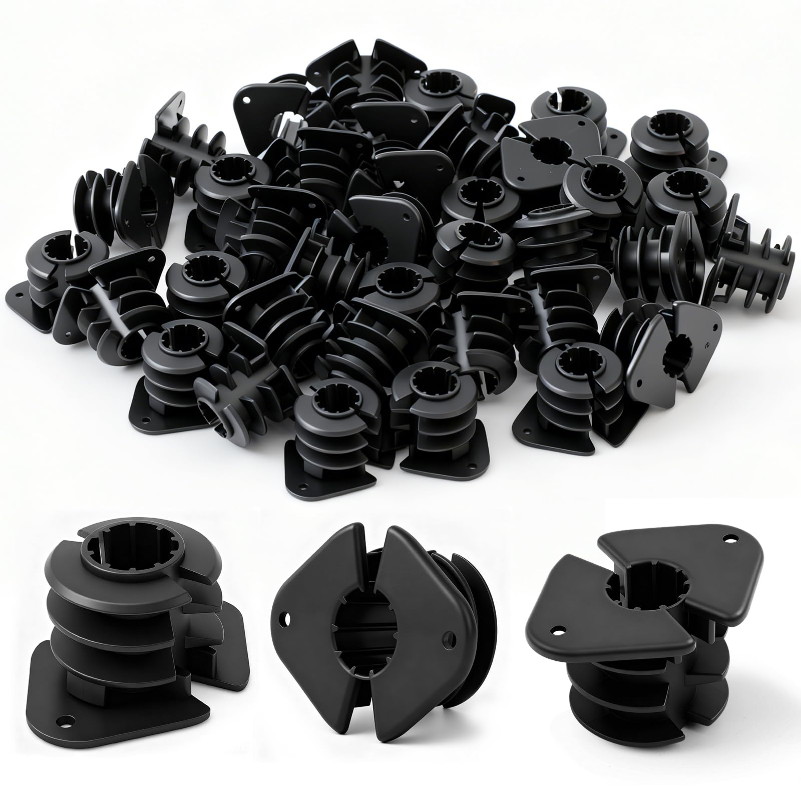 Briwooody thru isolation clamp closeup shows durable plastic construction for reliable pipe support.
