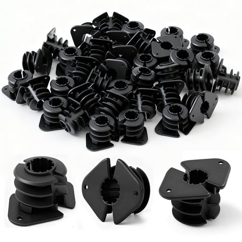 Briwooody thru isolation clamp closeup shows durable plastic construction for reliable pipe support.