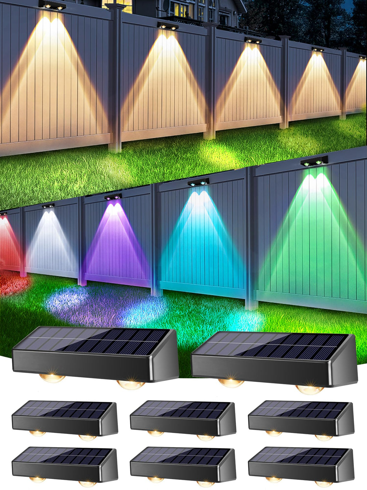 Brizled solar fence lights 8-pack for bright fence illumination after dark.