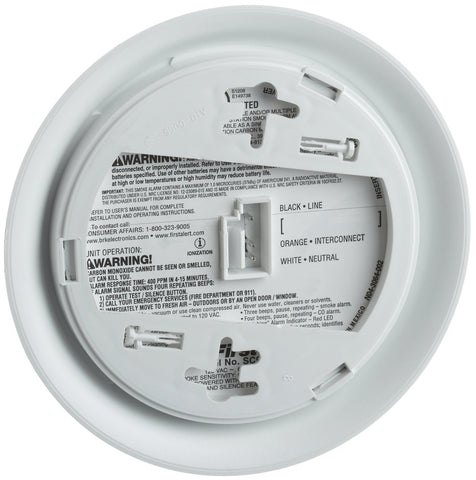 BRK SC9120B Smoke & CO Alarm — Hardwired, Interconnected, Battery Backup